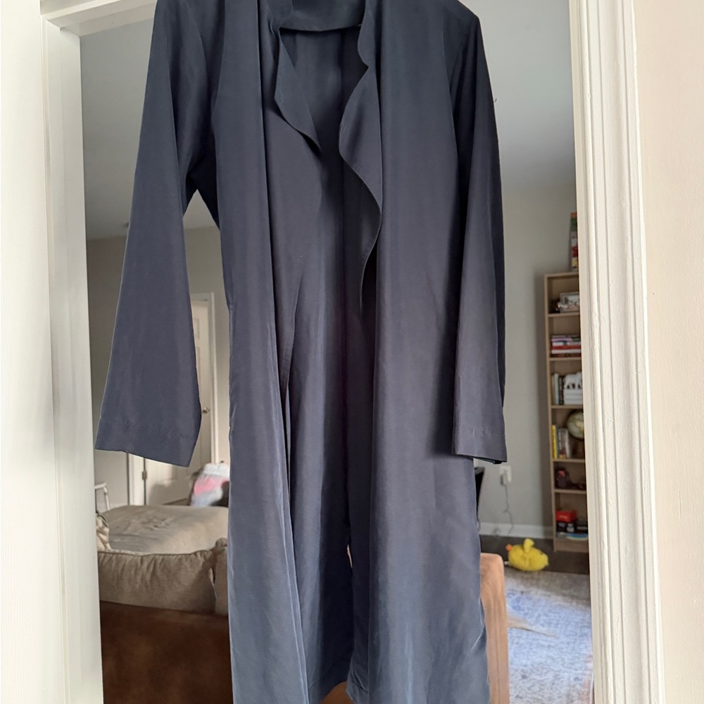 Navy Blue Women's Long Open Front Trench Coat